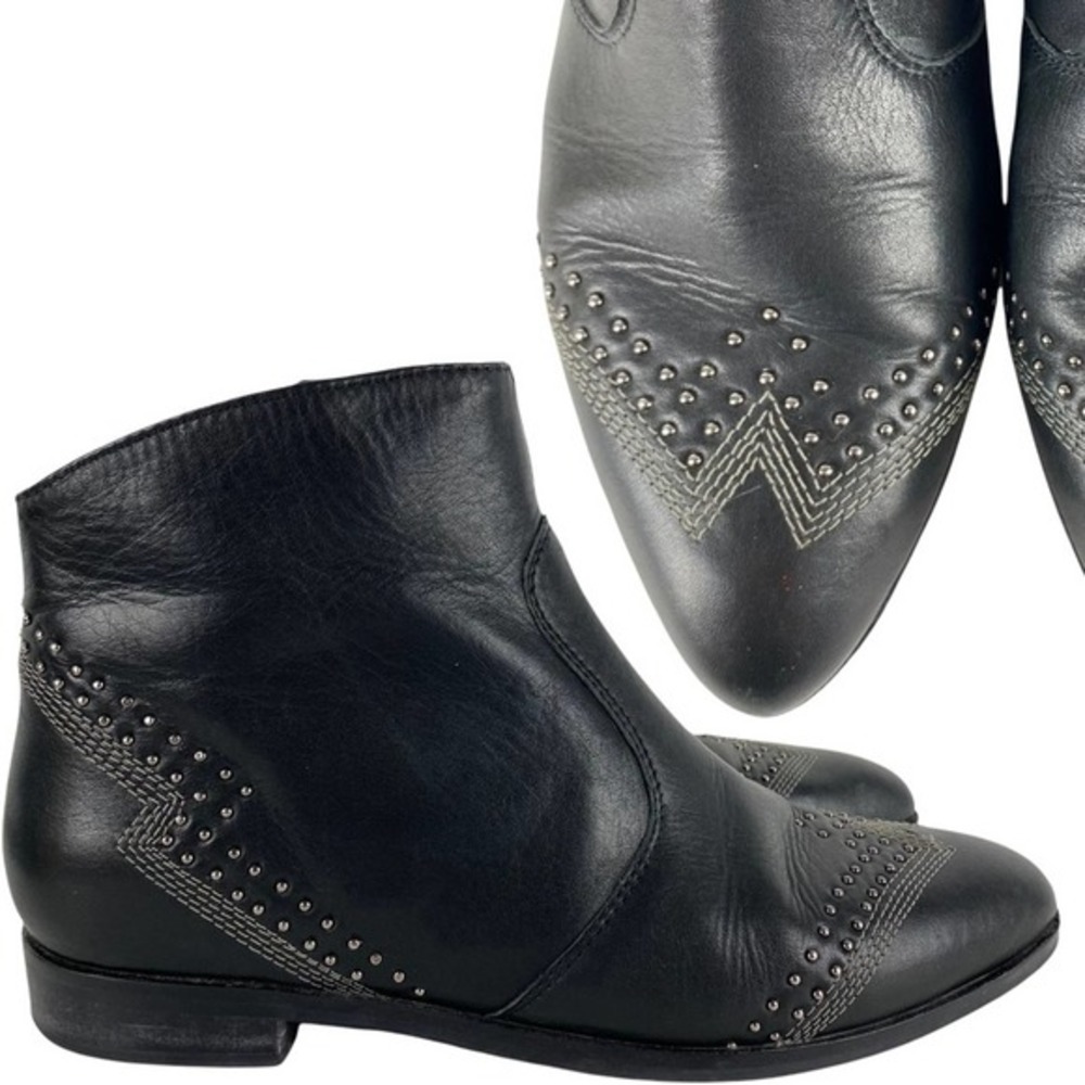 LOLA CRUZ Black Leather Studded Ankle Boots | 37 EU
